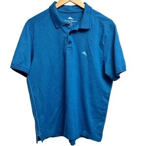 Tommy Bahama Mens Polo Shirt Medium‎ Dark Teal Striped Short Sleeve Casual Golf